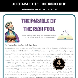 The Parable of the Rich Fool Left Right Game - Printable Bible Party Activity, Christian Group Game, Gospel Story, Church Gift Exchange