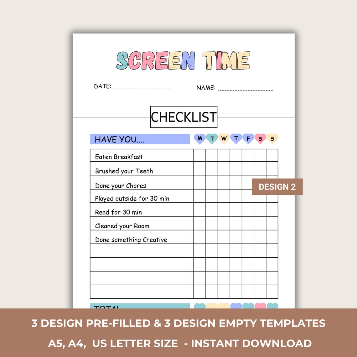 Editable Screen Time Chore Chart Printable, Screen Time Chart Checklist ...