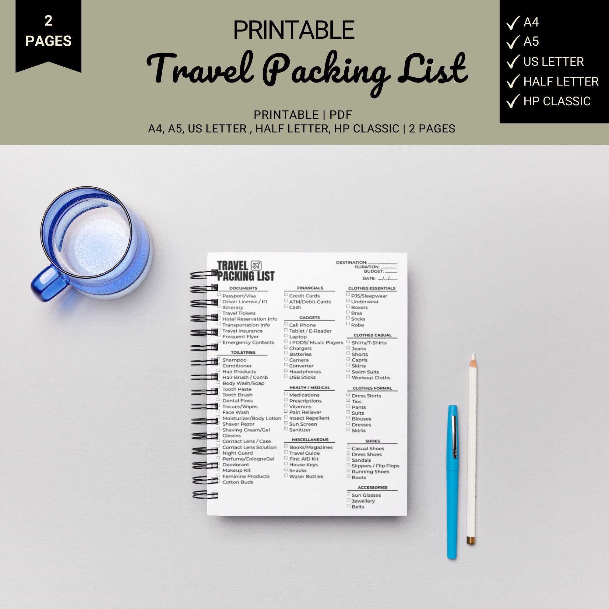 Travel Packing List Printable - Instant Download for Efficient Vacation ...