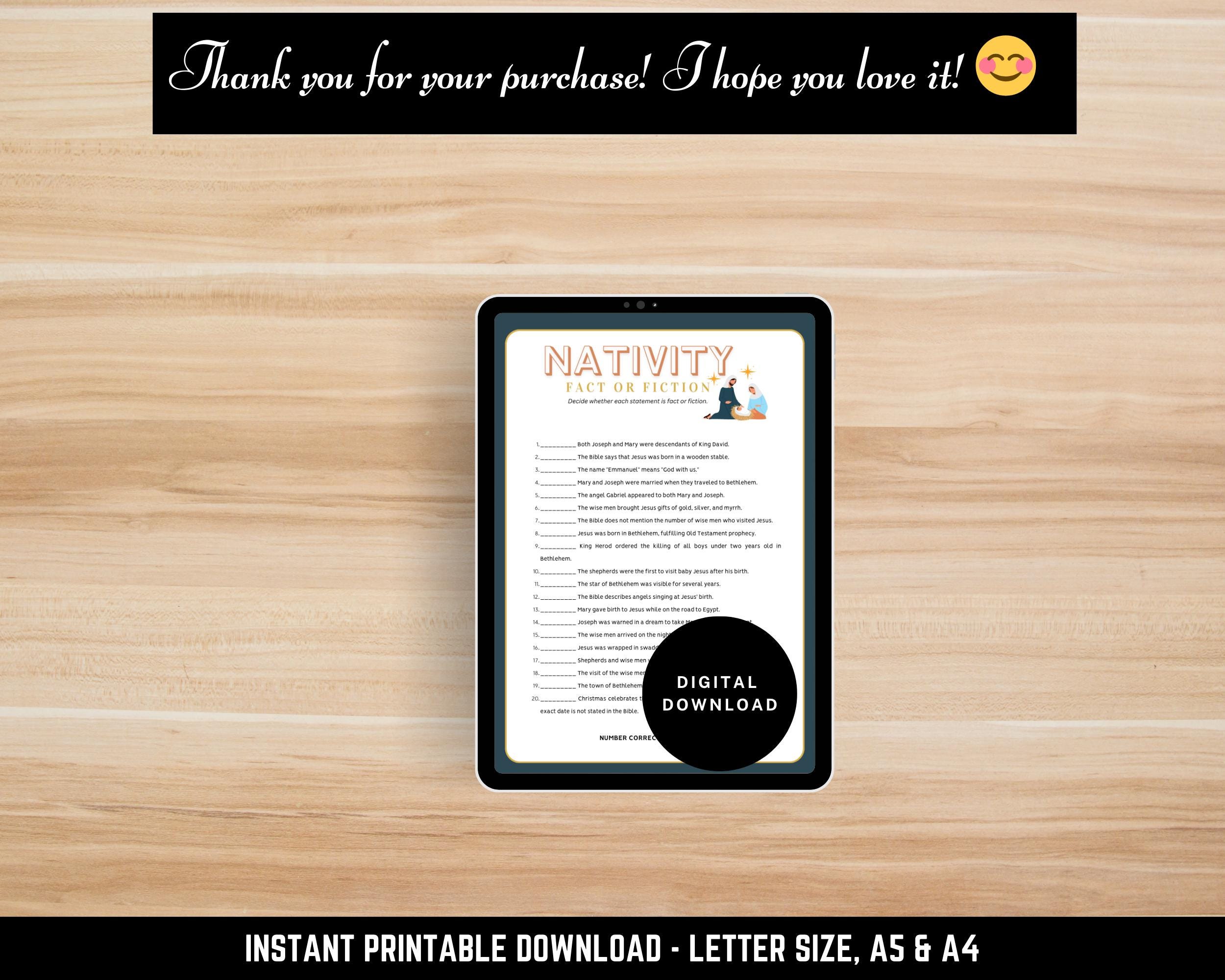 Bible Christmas Trivia | Nativity Fact or Fiction Game | Printable ...