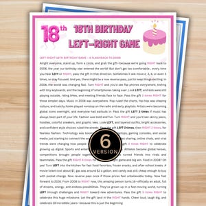 18th Birthday Left Right Game, Born in 2008 Party Game, Printable Pass the Present, Teen Birthday Gift Game, Fun Left Right Game for 18th