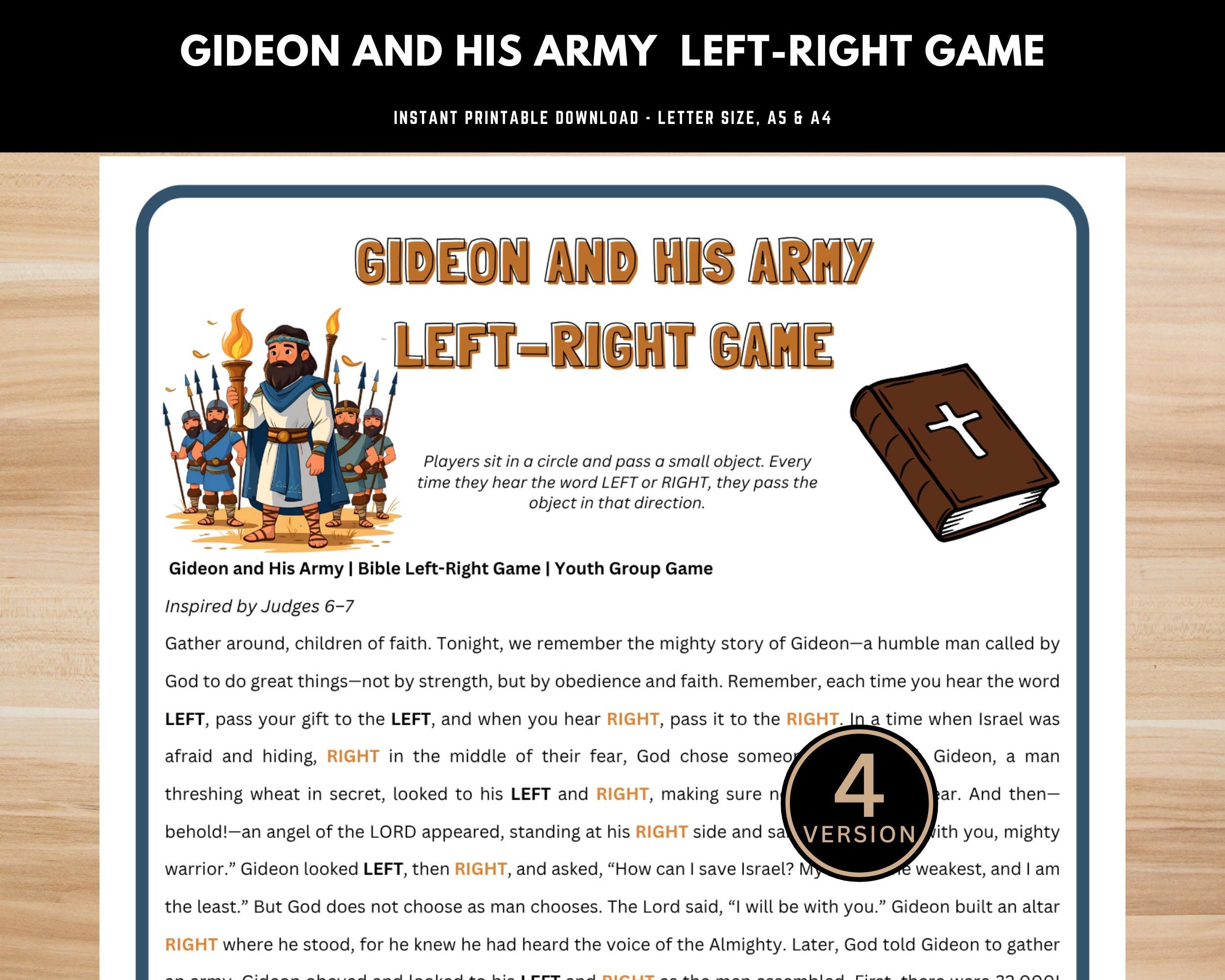 Juego de la Biblia: Izquierda y Derecha | Gedeón y su Ejército | Juego de Escuela Dominical | Imprimible para la Iglesia | Actividad Bíblica para Jóvenes | Descarga Instantánea