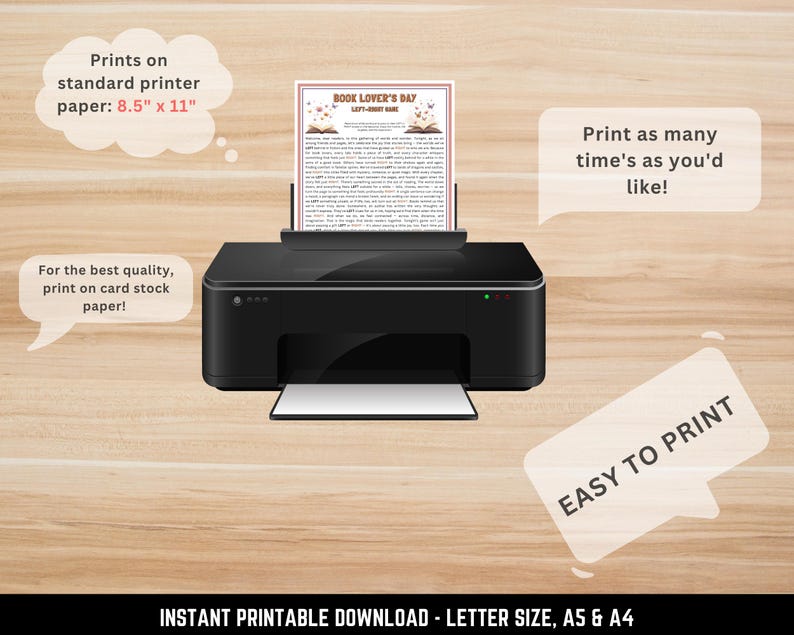 Bookish printable game set – Left Right story game for adults, teachers, librarians, and readers