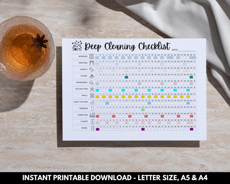 Printable cleaning log in A5 size, perfect for organizing chores and tasks.