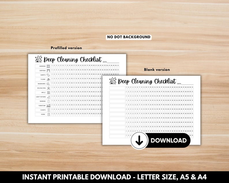Non-dotted cleaning planner page for minimalist bullet journal users.