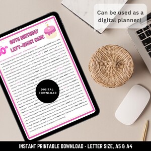 Tablet mockup of 80th birthday left right game digital download – born in 1946 milestone party entertainment, printable pass the present game