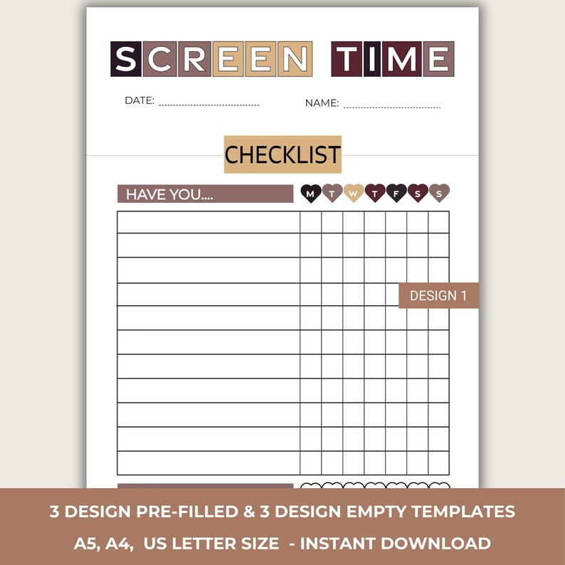 Editable Screen Time Chore Chart Printable, Screen Time Chart Checklist ...