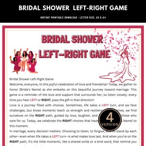 Bridal Shower Left Right Game Printable - Pass the Gift Poem Game, Fun Bridal Party Activity, Printable Wedding Shower Game