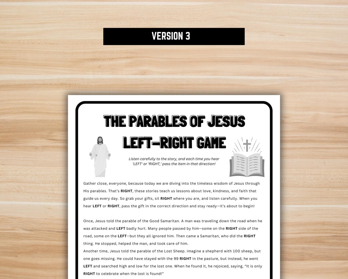 The Parables of Jesus Left Right Game, Printable Bible Study, Christian ...