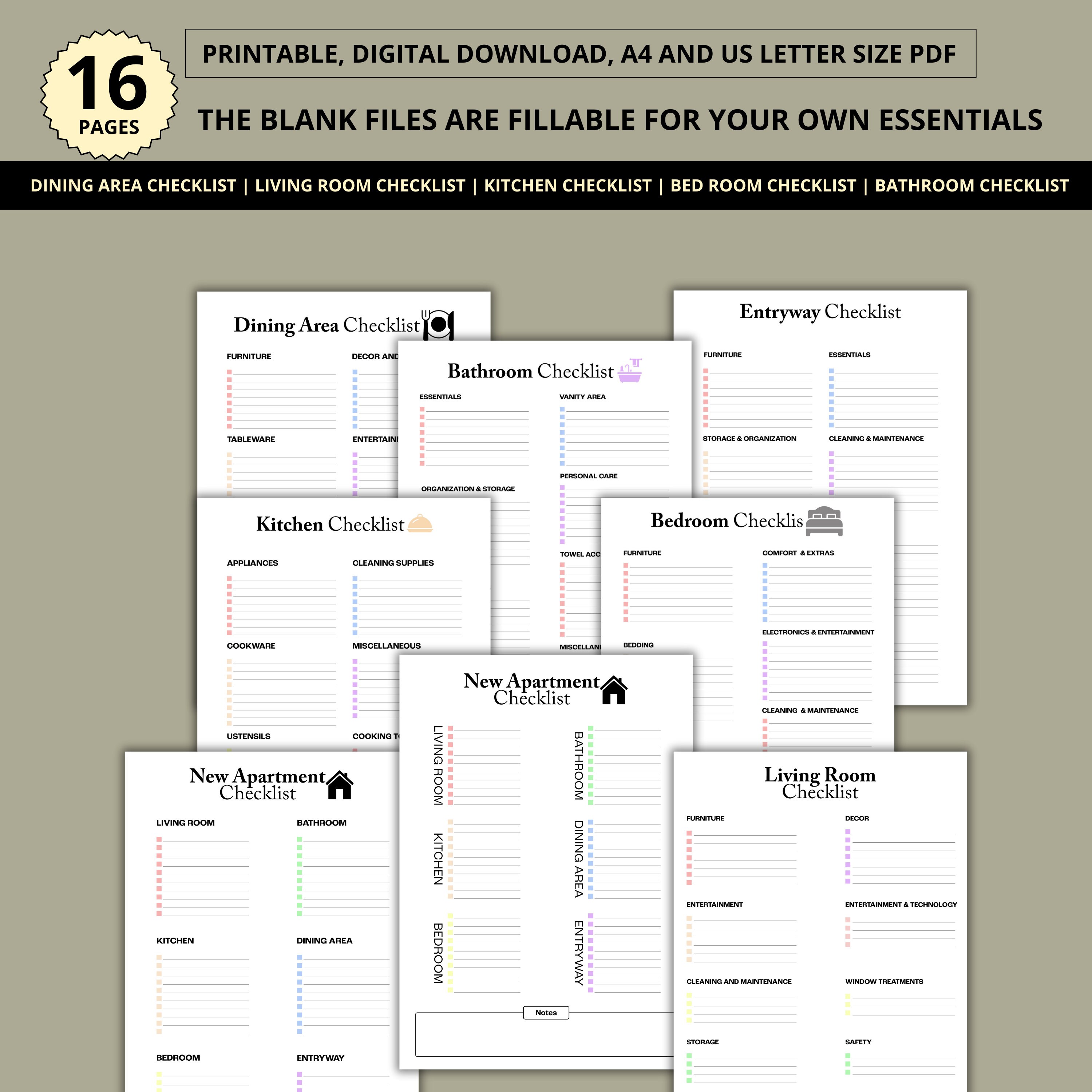 New Home Checklist Bundle, Printable New Apartment Checklist, First ...