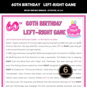 Gioco per il 60° compleanno Sinistra Destra, Passa il regalo, Gioco per feste nato nel 1965, Gioco per feste di compleanno stampabile, Scambio di regali Sinistra Destra