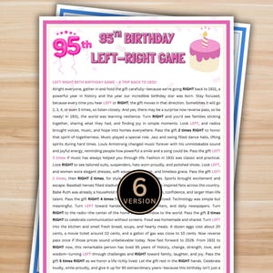 95th Birthday Left Right Game Printable | Milestone Birthday Party Game for Her or Him | Born in 1931 | Instant Download Fun Adult Activity