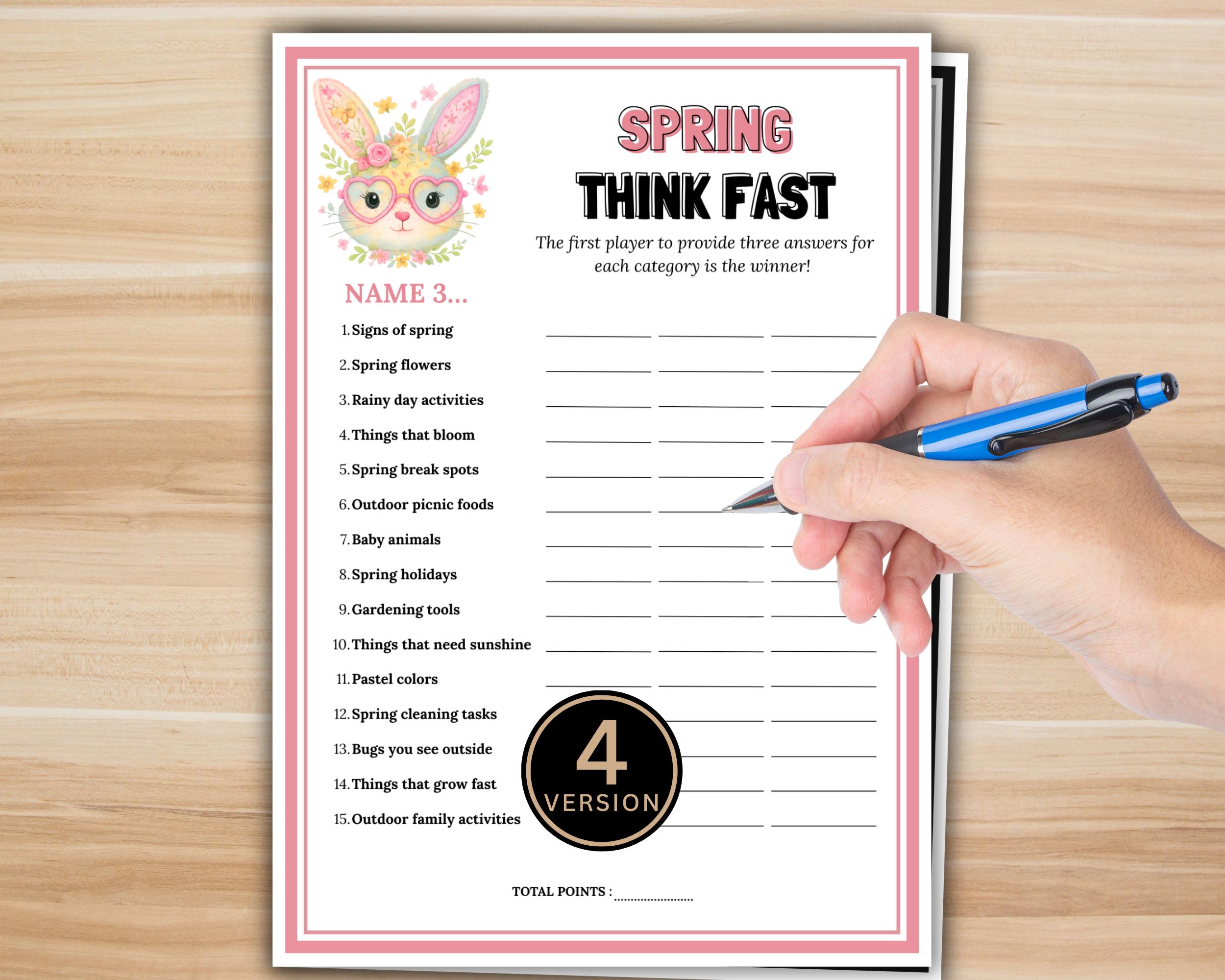 Ice Breaker For Spring Spring Think Fast Game Printable, Spring Party Trivia for Kids and ...