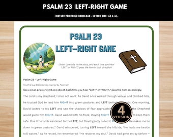 Psalm 23 Left Right Game Printable – Bible Study Activity – Christian Group Church Party Game – Psalms 23 Bible Printable PDF