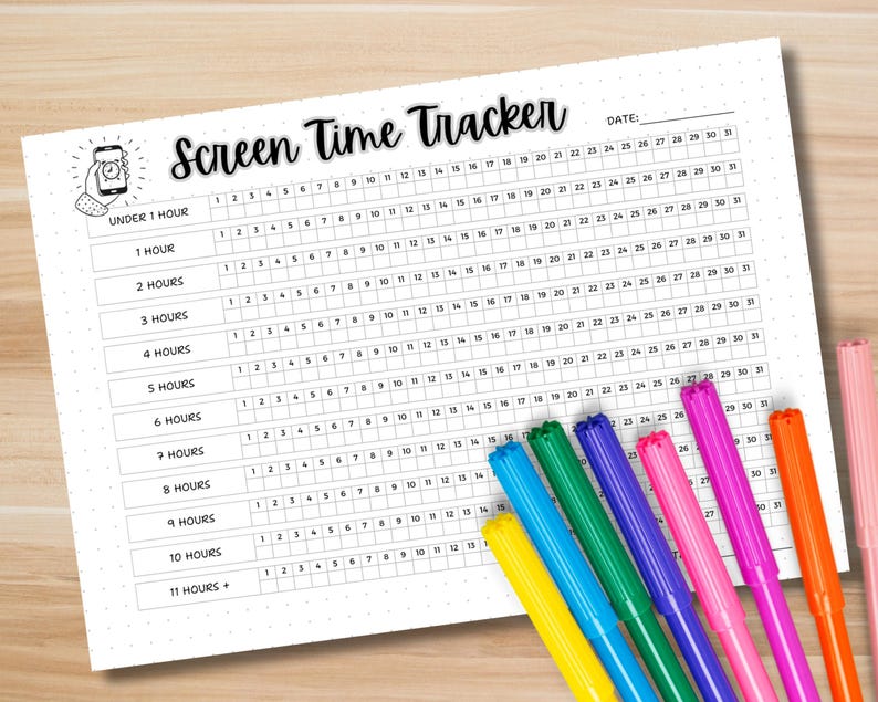 Screen Time Tracker Monthly Printable | Phone Usage Log and Digital ...