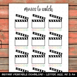 Filme zum Ansehen – A5-Tagebuchseite – druckbarer Tracker – Film-Tagebuch-Tracker – druckbare Filmliste – Liste mit Filmempfehlungen, pdf