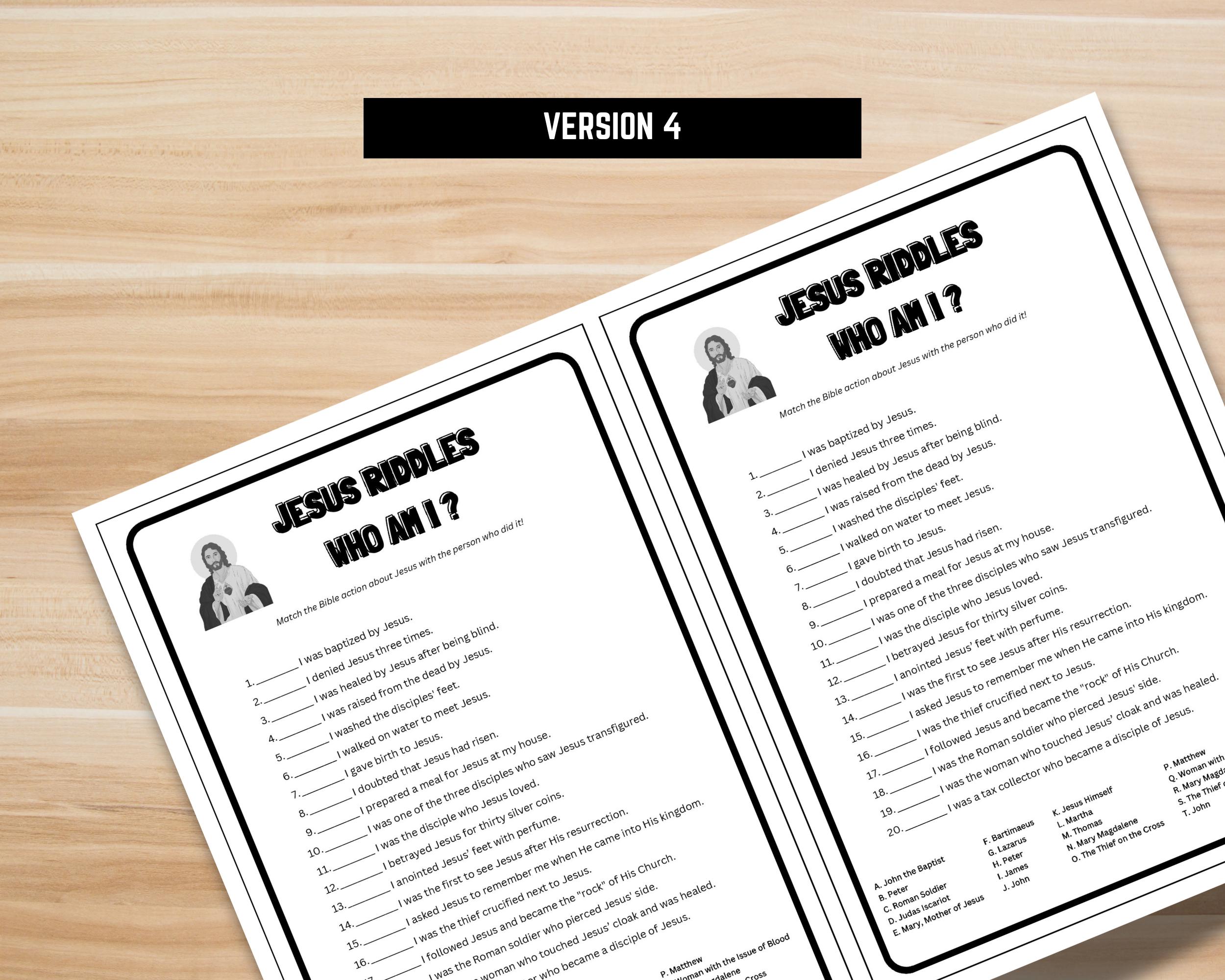 Jesus Miracle Riddles Jesus Riddles – Printable Bible Games for Kids, Sunday School, and ...