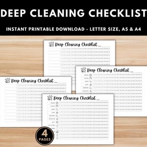 Deep Cleaning Checklist in Letter size with blank sections for DIY tracking.