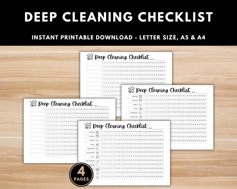 Deep Cleaning Checklist in Letter size with blank sections for DIY tracking.
