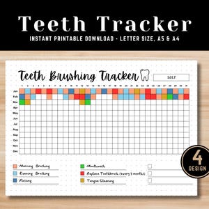 Seguimiento anual del cepillado de dientes: registro de higiene dental imprimible para niños y adultos