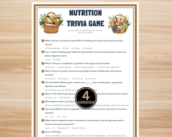 Nutrition Trivia Game Printable – Healthy Eating Quiz, Food & Wellness Activity, Fast Food Trivia, Classroom Nutrition Game PDF