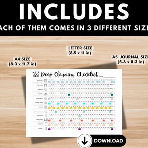 Customizable cleaning tracker in A4, A5 and letter size for personalized chore lists.
