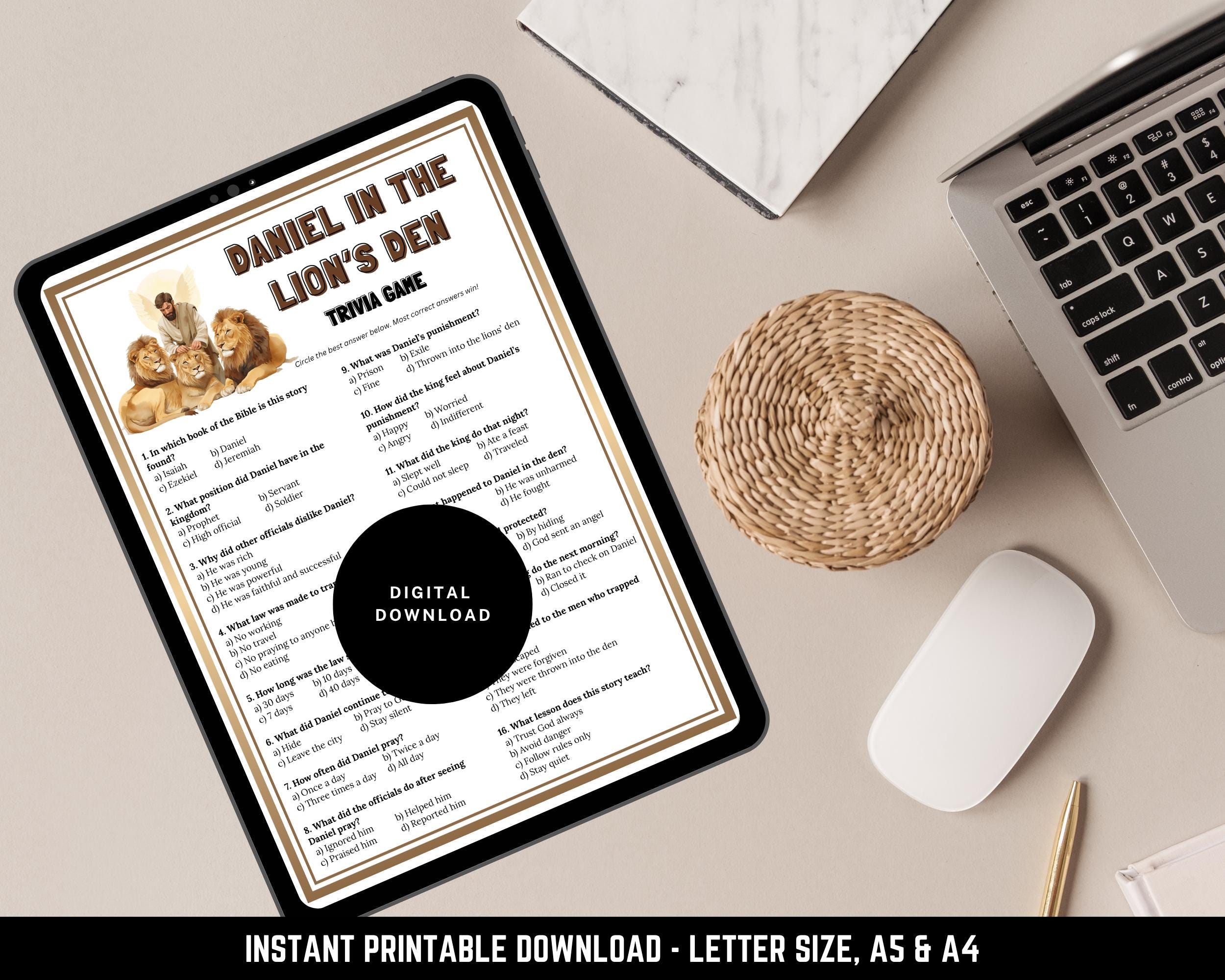 Daniel in the Lion’s Den Trivia Game Printable - Bible Quiz for Kids ...