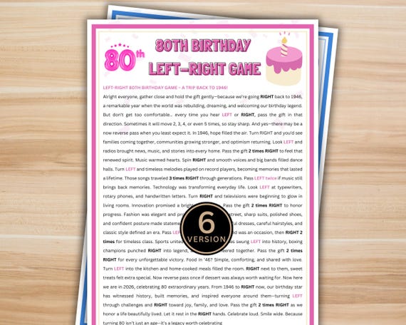 80th Birthday Left Right Game, Printable Party Game, Born in 1946, Pass the Present, Fun Game for Adults, Instant Download Birthday pdf