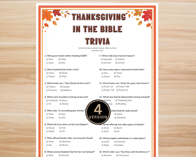 Thanksgiving in the Bible Trivia Game Printable – Christian ...