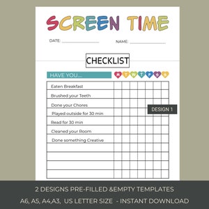 Bewerkbare schermtijd karwei grafiek afdrukbaar, schermtijdgrafiek checklist, schermtijdtracker, dagelijkse checklist, schermtijdregels, pdf