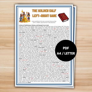 The Golden Calf Left Right Game, Bible Party Game, Christian Gift Exchange, Sunday School Activity, Church Game, Youth Group Printable