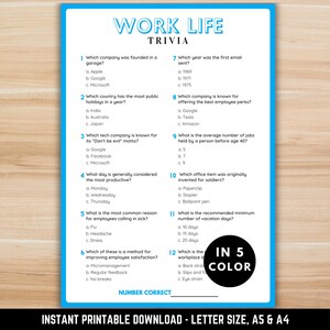 Werk Trivia Spel | Kantoorfeestspel | Afdrukbaar werkspel voor teambuilding en personeelswaardering