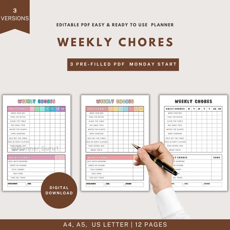 Printable Chore Chart for Kids and Teens | Daily and Weekly ...