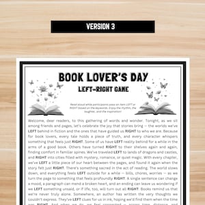 Book Lover’s Day printable – Left Right Game for library events, teachers, and reading groups