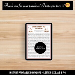 Printable reading activity – Book Lover’s Day Left Right story game, PDF instant download