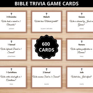 600 tarjetas de preguntas y respuestas bíblicas, juego de estudio bíblico cristiano, preguntas bíblicas imprimibles, diversión para la escuela dominical