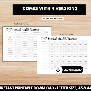 Monthly mental health log for anxiety and emotional wellness. Black and white mental health tracker landscape layout