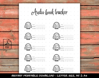 Audiobook Tracker PRINTABLE - A5 Journal Page - Audiobook Reading Log - Reading Tracker - Reading Journal Page - Audiobook Log - pdf