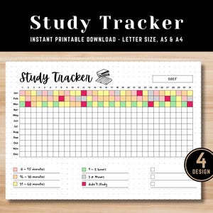 Yearly Study Tracker Printable - Student Journal | Study Log | Bullet Journal