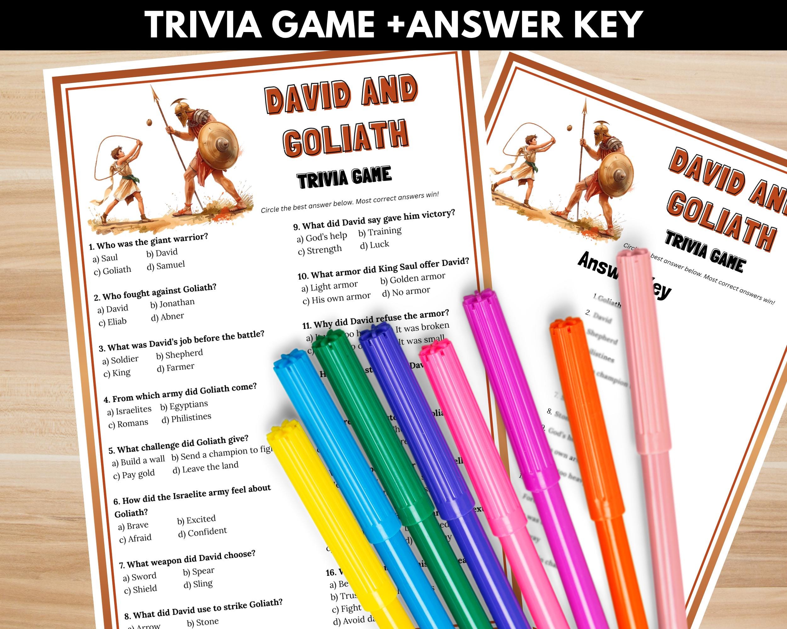 David and Goliath Trivia Game Printable - Bible Quiz for Kids & Adults ...