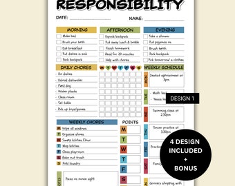Editable Responsibility Chore Chart for Kids | Printable Daily and Weekly Schedule