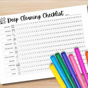 Deep Cleaning Checklist in A4 size with filled sections for quick tracking.