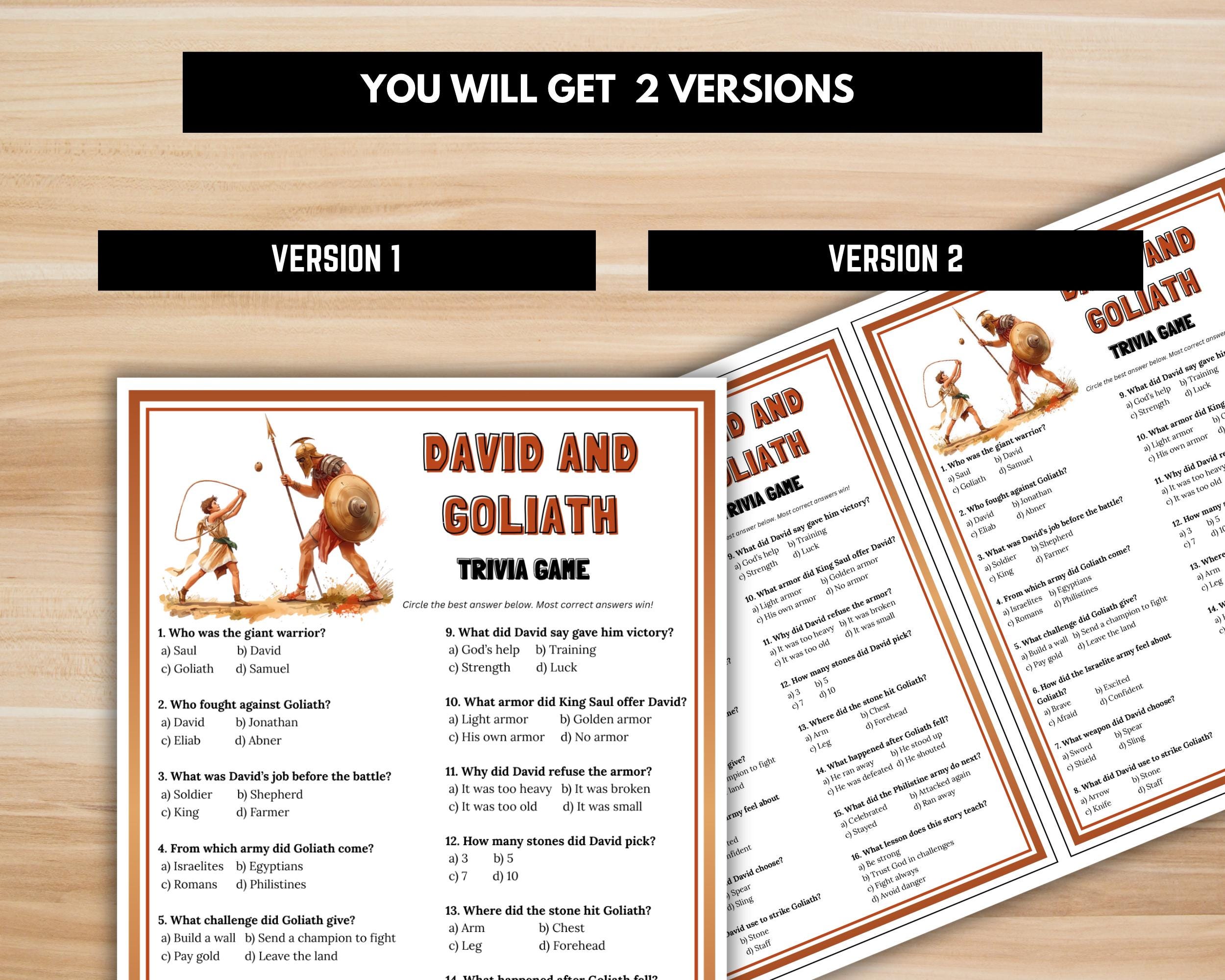 David and Goliath Trivia Game Printable - Bible Quiz for Kids & Adults ...