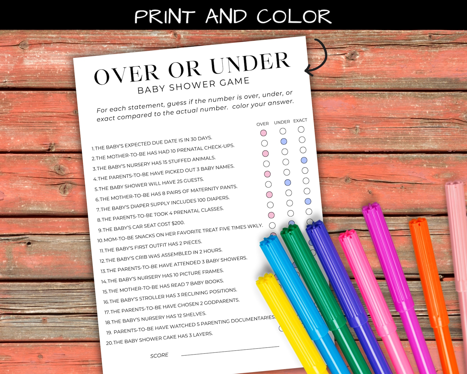 Editable Over or Under Baby Shower Game | Printable Baby Shower Trivia ...