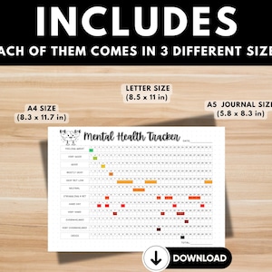 Mental health mood log printable for daily check-ins. Anxiety relief tracker printable mental wellness tool