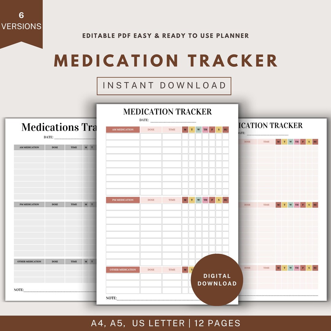 Editable Medication tracker Printable Easy Medicine Chart Weekly ...