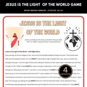 Jezus is het Licht van de Wereld Links Rechts Spel, Printbaar Bijbelspel, Christelijk Feestspel, Cadeau-uitwisseling in de Kerk, Zondagsschool