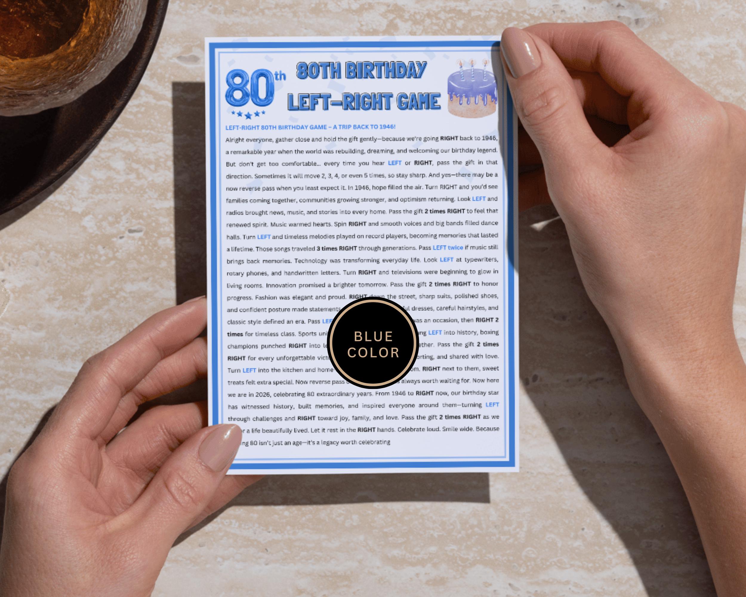 Buy 80th Birthday Left Right Game, Printable Party Game 