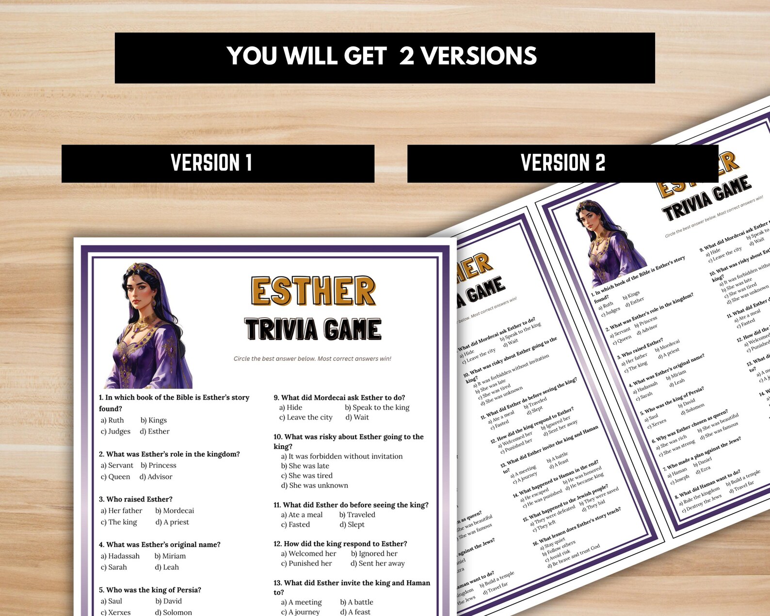 Esther Bible Trivia Game Printable - Queen Esther Quiz for Kids ...