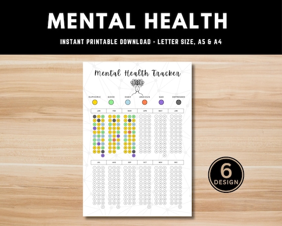 Yearly Mental Health Tracker Printable - Anxiety and Depression Journal Page - Habit and Mood Log